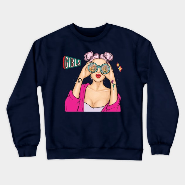 Girls Girls Girls Crewneck Sweatshirt by By Diane Maclaine